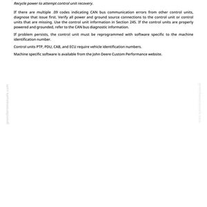 May include: A white document with black text detailing vehicle identification number issues. The document includes instructions for diagnosing and resolving communication errors, referencing control units and software. The text includes the website address greenfarmmanuals.com and the number 2152.