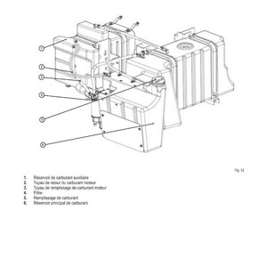 May include: Diagram of a fuel system with multiple components, including a fuel tank, auxiliary fuel reservoir, and various pipes and filters. The image is a technical illustration with labels and numbers.