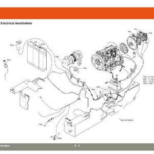 May include: An overview diagram of an electrical installation, featuring various components like batteries, motors, and wiring. The diagram is labeled with text and lines, illustrating the connections and layout of the system. The title bar at the top is orange.