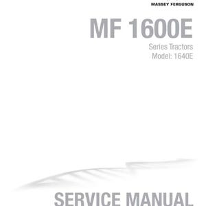 Op de afbeelding: Een witte servicehandleiding cover met het Massey Ferguson logo en tekst. De tekst luidt "MF 1600E Series Tractors Model: 1640E" en "SERVICE MANUAL FROM MASSEY FERGUSON".