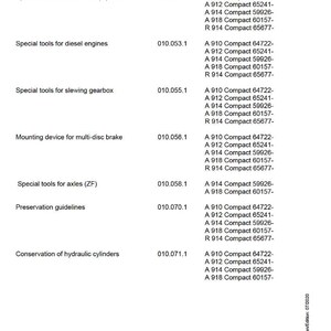 May include: A service manual page with the title "Service Manual" and the copyright by Liebherr. The page lists special tools and guidelines for various equipment, including electrical equipment, diesel engines, and hydraulic cylinders.