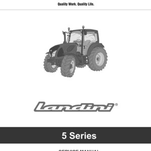 May include: A grayscale image of a Landini 5 Series tractor. The image includes the Argo Tractors logo and the text "Quality Work. Quality Life." Below the tractor is the Landini logo and the text "5 Series". The bottom of the image includes the text "SERVICE MANUAL EDITION 09-2021 P/N 6646782A1."