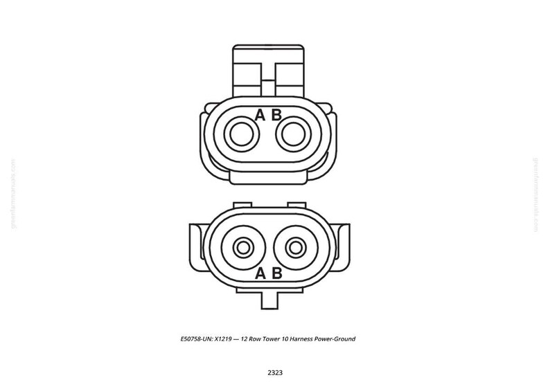 May include: Black and white diagram of two electrical connectors. Each connector has two circular openings labeled "A" and "B". The text "E50758-UN: X1219 - 12 Row Tower 10 Harness Power-Ground" is below the connectors.
