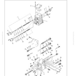 May include: Detailed diagram of a main control valve assembly, labeled as a 3-spool valve. The image is a technical drawing with various components, including bolts, spools, and other mechanical parts. The diagram includes text and numbers for identification.