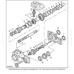 May include: An exploded view diagram of a spur gear angle drive, showing various mechanical components. The diagram includes gears, bearings, and shafts, with labels and part numbers. The text at the top reads "Spur Gear Angle Drive, Exploded View - LEFT - When Viewed in Direction of Travel (Part 2)".