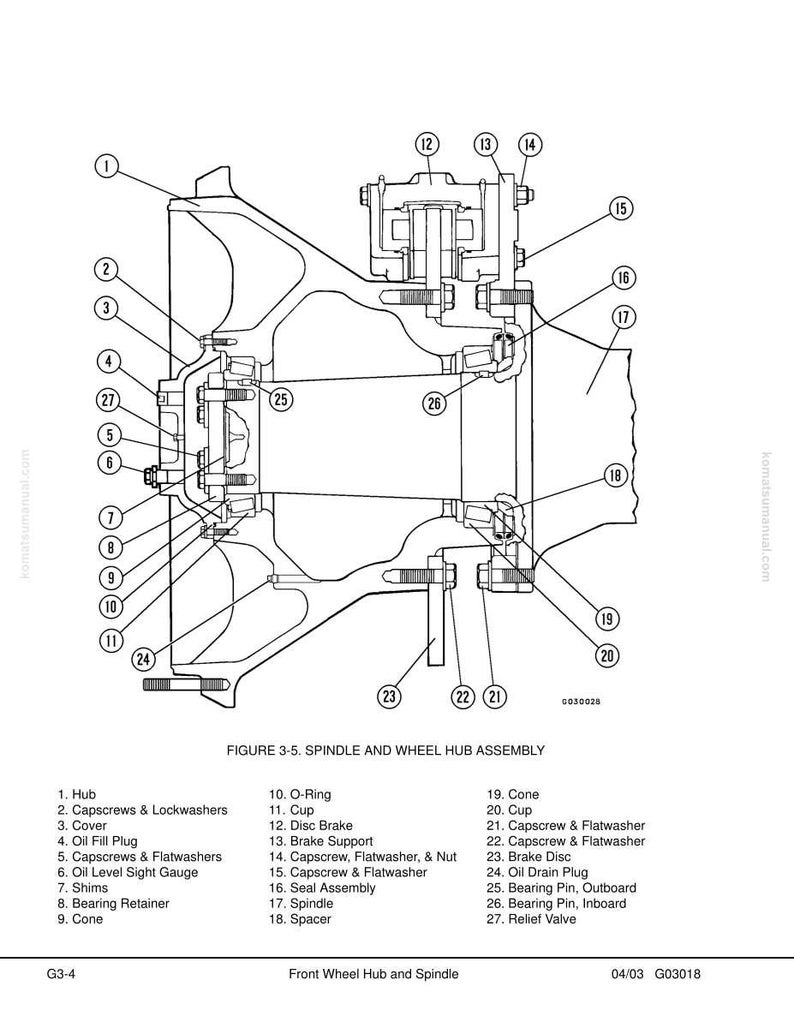 May include: Detailed diagram of a front wheel hub and spindle assembly, labeled with part numbers and names. Includes components like the hub, disc brake, and various capscrews and washers. The diagram is in black and white.
