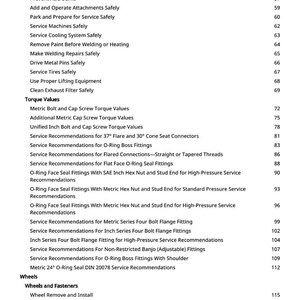 K&ouml;nnte beinhalten: Eine wei&szlig;e Seite mit einem Inhaltsverzeichnis f&uuml;r ein Handbuch. Zu den &Uuml;berschriften geh&ouml;ren &bdquo;Drehmomentwerte&ldquo;, &bdquo;R&auml;der&ldquo; und &bdquo;Achsen- und Federungssysteme&ldquo;. Seitenzahlen sind rechts aufgef&uuml;hrt.