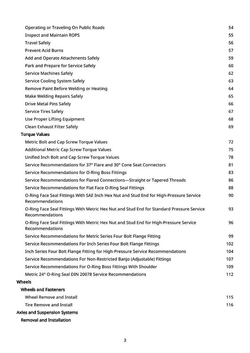 K&ouml;nnte beinhalten: Eine wei&szlig;e Seite mit einem Inhaltsverzeichnis f&uuml;r ein Handbuch. Zu den &Uuml;berschriften geh&ouml;ren &bdquo;Drehmomentwerte&ldquo;, &bdquo;R&auml;der&ldquo; und &bdquo;Achsen- und Federungssysteme&ldquo;. Seitenzahlen sind rechts aufgef&uuml;hrt.