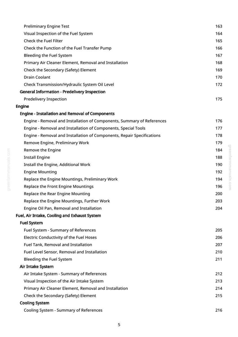 May include: A page from a manual with a table of contents for engine repair and maintenance. The text includes sections on fuel systems, air intake, and cooling systems, with page numbers listed.