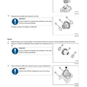 May include: Diagram of a differential assembly with numbered components and text instructions in French. The image includes exploded views of the parts, with labels and warnings about assembly. The text includes the title "M&Eacute;THODE D'INTERVENTION".