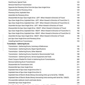 May include: A page from a manual with a table of contents for transmission and feed drums. The text includes various procedures like disassembly, exploded views, and assembly instructions. The page number is 4.