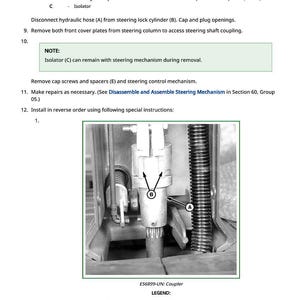 Peut inclure: Sch&eacute;ma d&eacute;taill&eacute; de composants de direction automobile, comprenant un flexible hydraulique, un cylindre de blocage de direction et un isolateur. L'image comprend des &eacute;tiquettes de texte et des instructions de r&eacute;paration et d'assemblage.