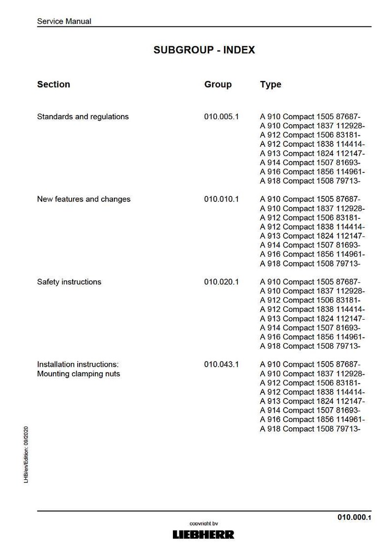 Liebherr A910 a918 kompakt hydraulisk grävmaskin Servicemanual PDF | Verkstadsreparation | Direktnedladdning bild 7
