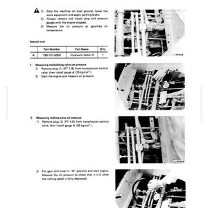 May include: A technical manual page titled "Measuring Oil Pressure" with diagrams and instructions. The page includes steps for measuring oil pressure, part numbers, and diagrams of equipment.