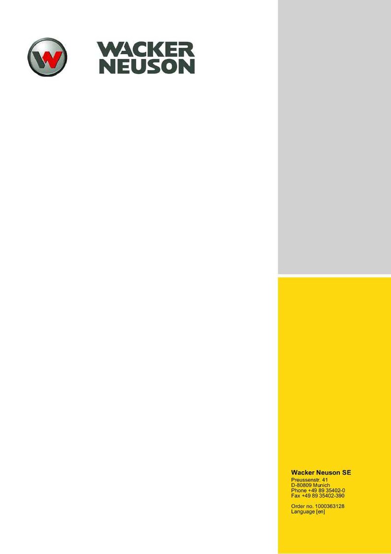 May include: The Wacker Neuson logo, a stylized 'W' inside a circle, is above the company name in a bold, sans-serif font. The image includes contact details and a yellow background.