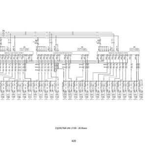 K&ouml;nnte beinhalten: Detaillierte schwarz-wei&szlig;e schematische Darstellung mit zahlreichen Linien, K&auml;stchen und Beschriftungen. Das Diagramm enth&auml;lt den Text "CQ292768-UN: 2130 - 30 Rows" und die Zahl "420". Es handelt sich um eine technische Illustration.