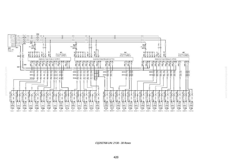K&ouml;nnte beinhalten: Detaillierte schwarz-wei&szlig;e schematische Darstellung mit zahlreichen Linien, K&auml;stchen und Beschriftungen. Das Diagramm enth&auml;lt den Text "CQ292768-UN: 2130 - 30 Rows" und die Zahl "420". Es handelt sich um eine technische Illustration.