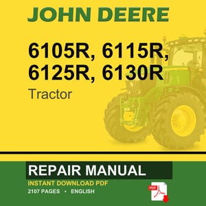 May include: A John Deere repair manual cover featuring a green tractor on a yellow background. The text includes "JOHN DEERE", tractor model numbers, and "REPAIR MANUAL". The manual is available as an instant PDF download.