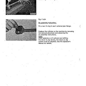 May include: Technical manual page with diagrams and instructions for hydraulic system maintenance. Includes images of components and text detailing procedures for removing and replacing a bucket cylinder, including O-rings.
