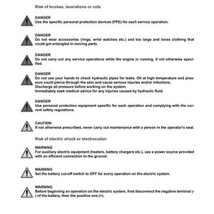 May include: A white document with black text detailing safety warnings for Argo Tractors. The document includes hazard symbols and instructions for safe operation, such as wearing PPE and avoiding loose clothing. Section 1001.