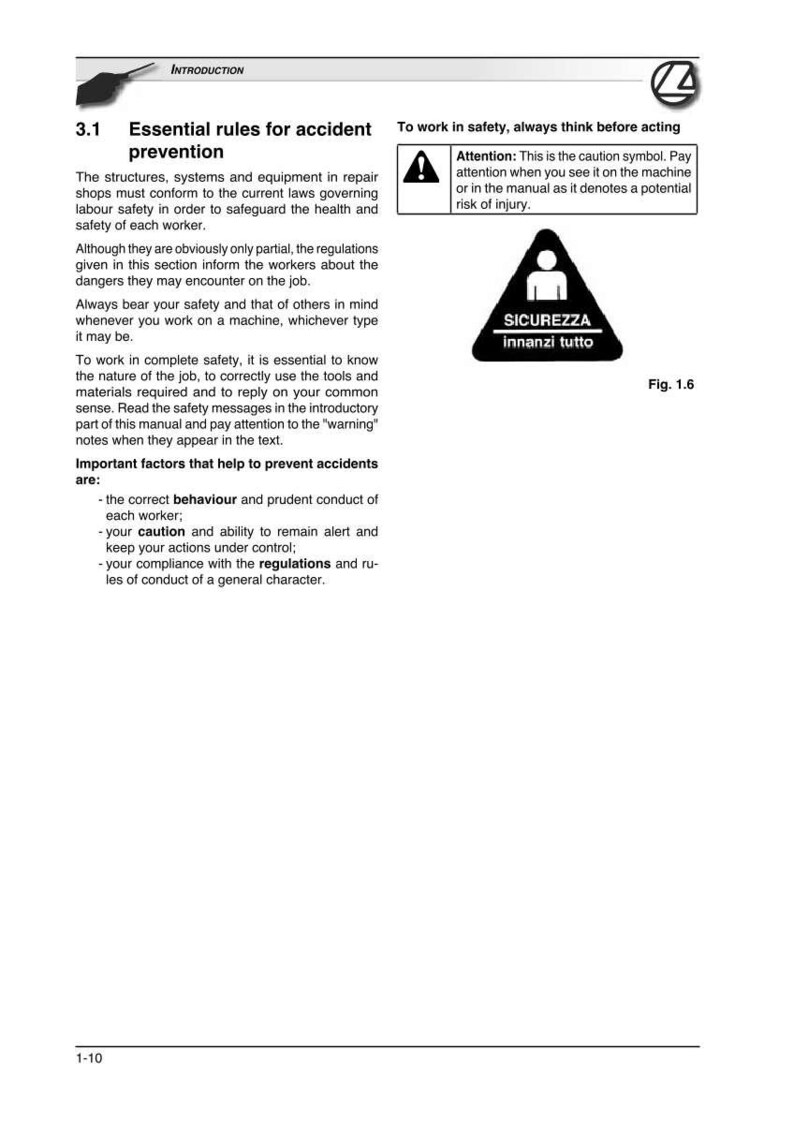 K&ouml;nnte beinhalten: Eine Seite aus einem Handbuch mit dem Titel &bdquo;Wesentliche Regeln zur Unfallverh&uuml;tung&ldquo;. Es enth&auml;lt Sicherheitshinweise, ein Warnsymbol und den italienischen Satz &bdquo;SICUREZZA innanzi tutto&ldquo;.
