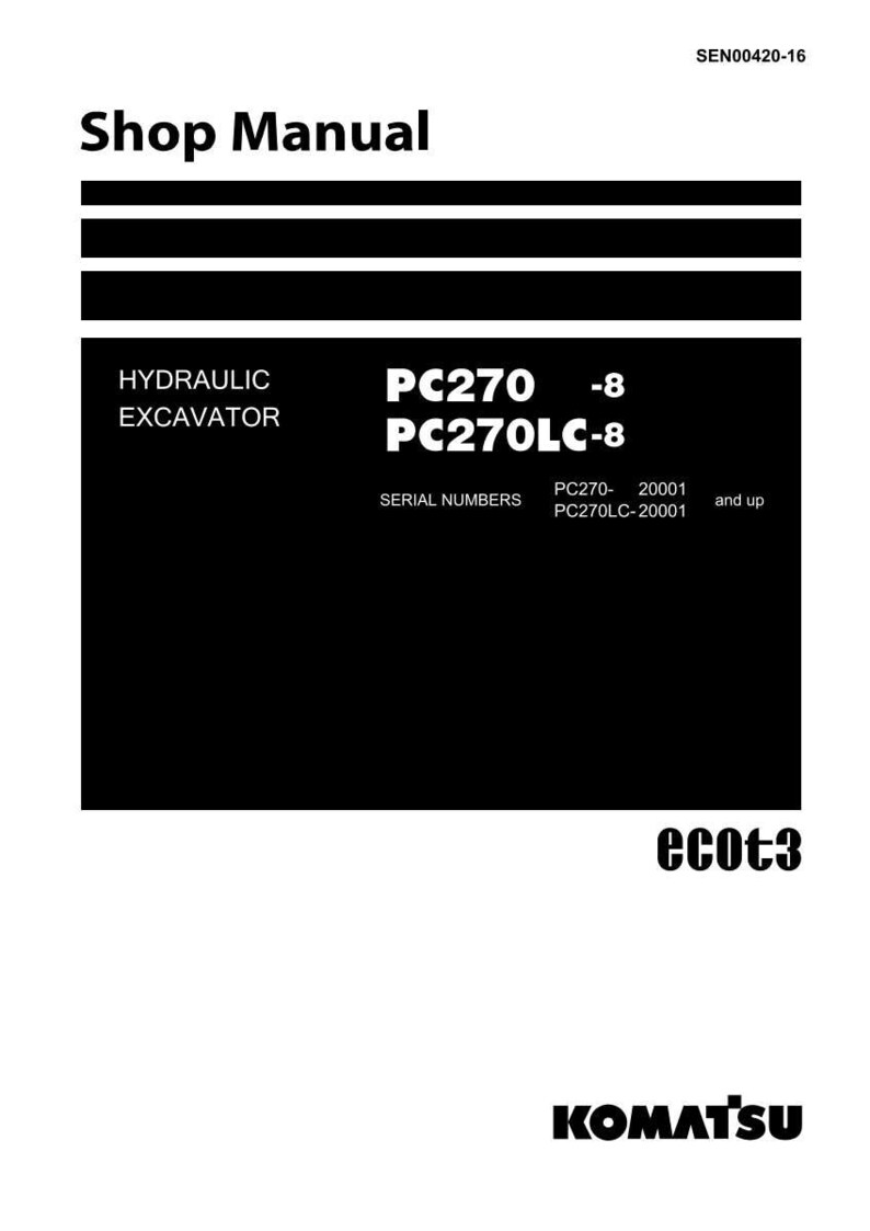 Peut inclure: Manuel d'atelier blanc avec texte noir. Le titre "Shop Manual" est en haut. Le manuel comprend des informations sur une pelle hydraulique, en particulier les mod&egrave;les PC270 et PC270LC-8. Le logo Komatsu est en bas.