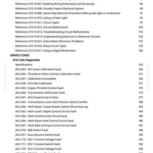 May include: A page from a manual with a list of electrical system references, service codes, and ACU code diagnostics. The text includes terms like "Circuit Malfunctions" and "Throttle Control Fault". The page number is 3.