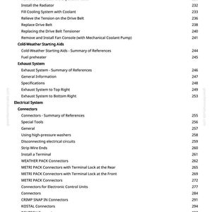 May include: A page from a manual with a list of automotive repair procedures. The text includes topics like "Remove the Radiator," "Exhaust System," and "Electrical System." The page number is 6.