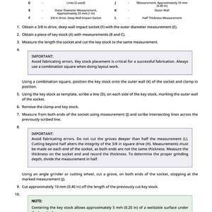 Puede incluir: Diagrama con instrucciones para modificar un vaso de impacto de pared profunda. Incluye medidas en pulgadas y mil&iacute;metros, junto con diagramas y texto. El texto incluye las palabras "IMPORTANTE" y "NOTA".