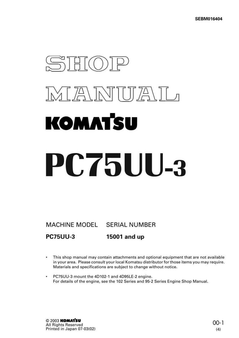 May include: A white shop manual with the text "SHOP MANUAL" and "KOMATSU PC75UU-3" in black. The manual includes the machine model and serial number. The document is printed in Japan.