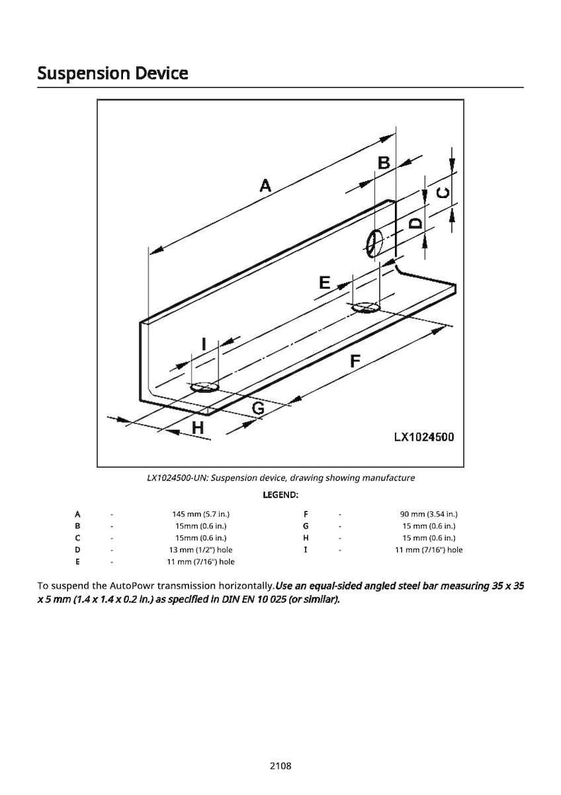 May include: Technical drawing of a suspension device, labeled LX1024500, with dimensions in inches and millimeters. The diagram shows a metal bracket with multiple holes, including a 5.7-inch length and a 3.54-inch width.
