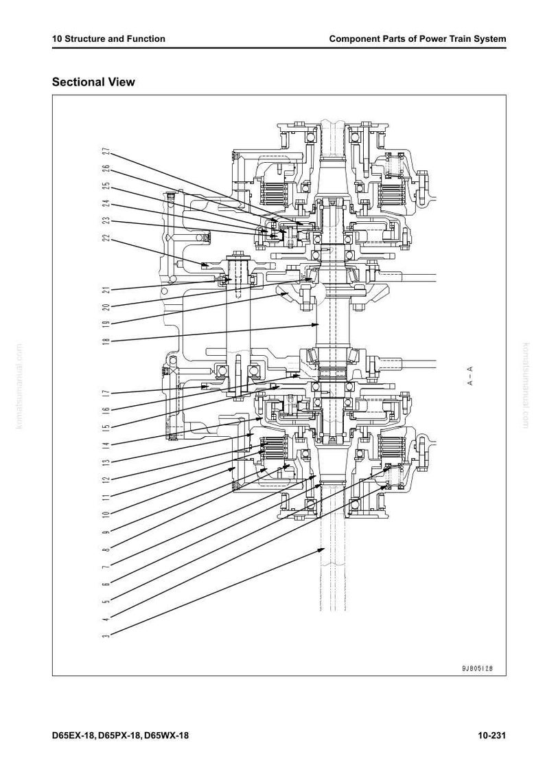 May include: Sectional view diagram of a power train system, with numbered components and labels. The image includes the text "10 Structure and Function" and "Component Parts of Power Train System". The diagram is in black and white.