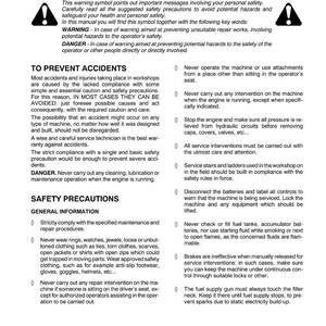 Puede incluir: Una p&aacute;gina de un manual con precauciones de seguridad, incluyendo advertencias e instrucciones. El texto es en negro, con un s&iacute;mbolo de advertencia. El manual cubre temas como la prevenci&oacute;n de accidentes e informaci&oacute;n general de seguridad.