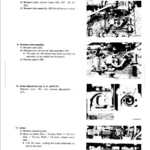May include: A black and white technical diagram from a manual, detailing the disassembly and assembly of a bevel gear shaft. The diagram includes various components, such as tubes, valves, and nuts, with labels and instructions.