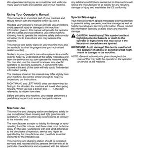 Op de afbeelding: Een pagina uit de John Deere gebruikershandleiding, met de titel "Inleiding". De tekst behandelt veiligheid, machinebediening en speciale berichten. De handleiding bevat waarschuwingen en belangrijke opmerkingen.