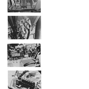 May include: Black and white images of electrical components, including wiring, relays, and connectors. The images show various views of the components, with labels such as "E-box 4", "3", "1", and letters like "B", "E", "F", "G", and "D".