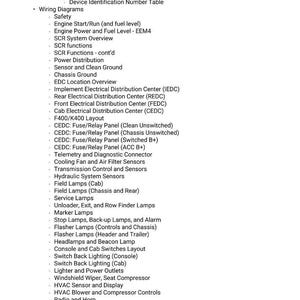 May include: A detailed list of automotive electrical system components, including wiring diagrams, safety features, and sensor information. The text includes terms like "Engine Start/Run," "Flasher Lamps," and "HVAC Sensor and Display."