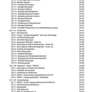 May include: A detailed table of contents in German, listing various automotive repair procedures and part installations. The document includes sections on axles, brakes, and electrical systems, with page numbers for easy reference.