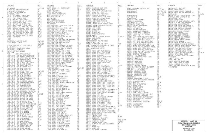 Peut inclure: Un sch&eacute;ma &eacute;lectrique d&eacute;taill&eacute;, pr&eacute;sentant une liste compl&egrave;te de composants, de feuilles et de num&eacute;ros correspondants. Le document est en noir et blanc, avec du texte et des &eacute;tiquettes dispos&eacute;s en colonnes et en lignes.