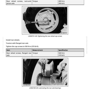 Pode incluir: Imagem a preto e branco de um manual de repara&ccedil;&atilde;o de tratores. Instru&ccedil;&otilde;es para apertar e lubrificar os componentes do eixo traseiro. Inclui especifica&ccedil;&otilde;es de torque em N&middot;m e lb-ft.