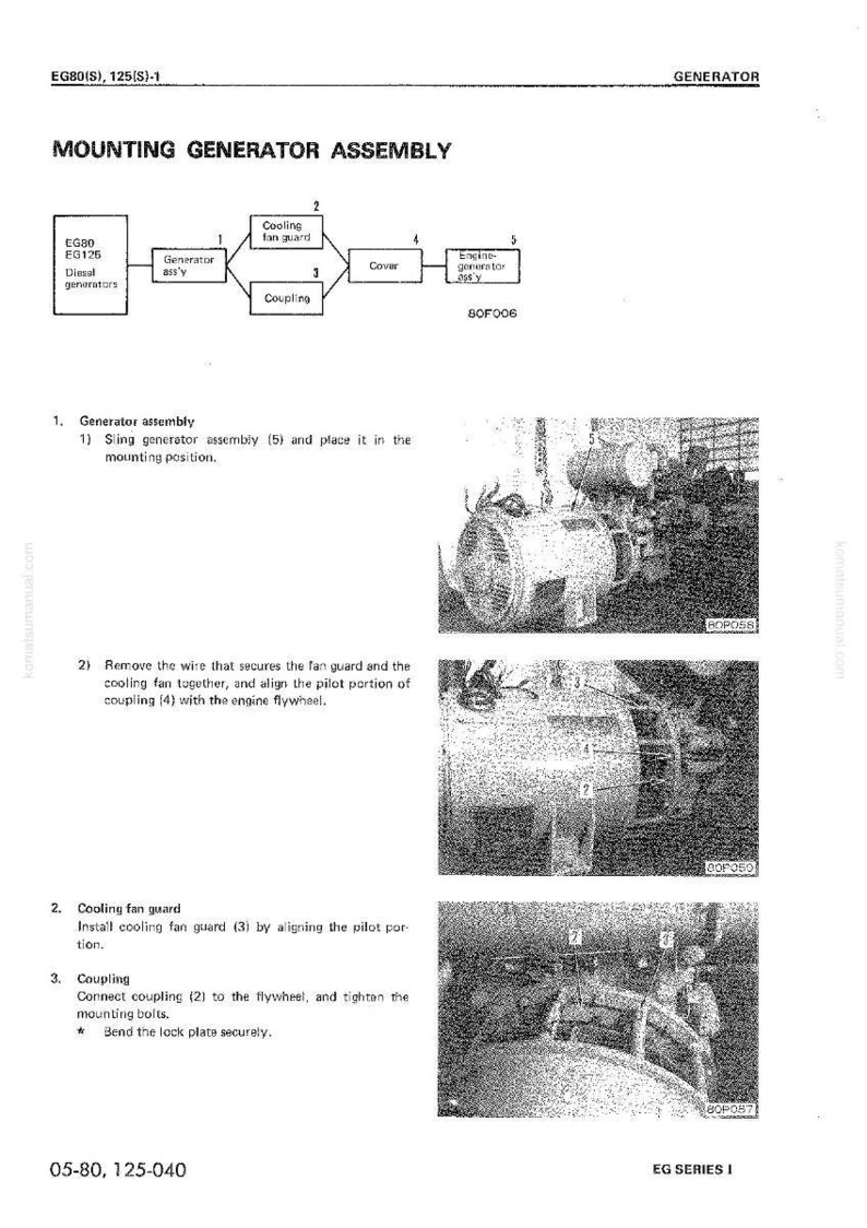 K&ouml;nnte beinhalten: Diagramm zur Montage einer Generatorbaugruppe, einschlie&szlig;lich Schritte f&uuml;r die K&uuml;hlgebl&auml;seschutzvorrichtung und die Kupplung. Enth&auml;lt Diagramme und Fotos der Generatorbauteile und ihrer Montage.