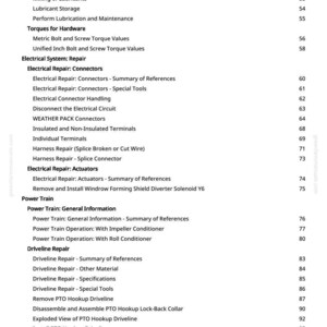 May include: A page from a manual with a table of contents. The headings include "Swivel Gear Case Oil", "Torques for Hardware", "Electrical System: Repair", and "Power Train". The page number is 3.