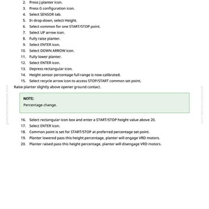Puede incluir: Una p&aacute;gina blanca con el t&iacute;tulo "Procedimiento de calibraci&oacute;n del sensor de altura" y pasos numerados para la calibraci&oacute;n. El texto incluye instrucciones para acceder a las pantallas, seleccionar iconos y ajustar la configuraci&oacute;n. Tambi&eacute;n se incluye una nota sobre el cambio porcentual.