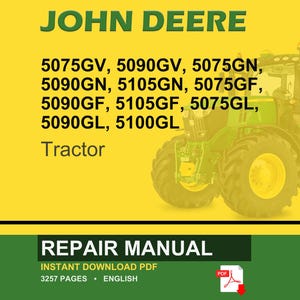 K&ouml;nnte beinhalten: Ein Reparaturhandbuch-Cover mit einem John Deere Traktor. Das Bild zeigt einen gr&uuml;n-gelben Traktor vor einem gelben Hintergrund. Der Text enth&auml;lt "JOHN DEERE" und Traktormodellnummern. Das untere Banner lautet "REPARATURHANDBUCH" und "INSTANT DOWNLOAD PDF".
