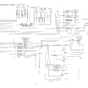 K&ouml;nnte beinhalten: Ein detailliertes elektrisches Schaltbild, &uuml;berwiegend in Schwarzwei&szlig;, mit zahlreichen Linien, Symbolen und Textanmerkungen. Das Diagramm ist komplex und veranschaulicht die internen Abl&auml;ufe eines Systems.