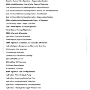 May include: A detailed list of hydraulic system components and operations, including SCV operation, valve theories, and hydraulic schematics. The text is in black font on a white background, with the website address at the top and bottom.