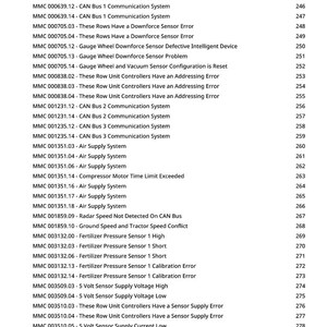 May include: A printed page with a list of error codes and descriptions related to a CAN bus communication system. The text includes codes like "CAN Bus 1 Communication System" and "Air Supply System". The page number is 7.