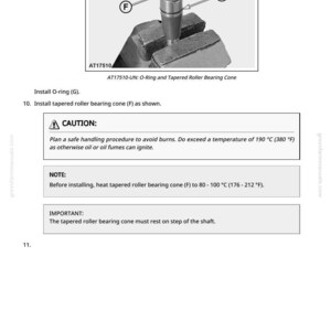 K&ouml;nnte beinhalten: Diagramm zum Einbau eines Kegelrollenlagers mit O-Ring. Das Bild zeigt den Einbau eines Kegelrollenlagers. Der Text enth&auml;lt Sicherheitshinweise zu Hitze und Verbrennungen sowie Anweisungen zum Zusammenbau.