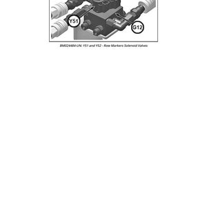 May include: Diagram of a black mechanical component with multiple connection points, labeled with letters and numbers. The text "BM024484-UN: Y51 and Y52 - Row Markers Solenoid Valves" is below the component.
