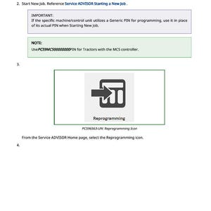 May include: A page from the Service ADVISOR Software Programming Procedure. The page includes instructions, notes, and an icon labeled "Reprogramming." The icon is a square with an arrow pointing to the right.